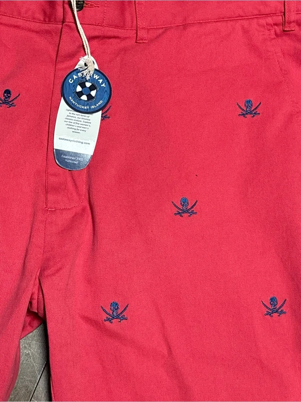 Castaway Harbor Pants Mens 40 UF Pink Calico Jack Skull Embroidered NWT